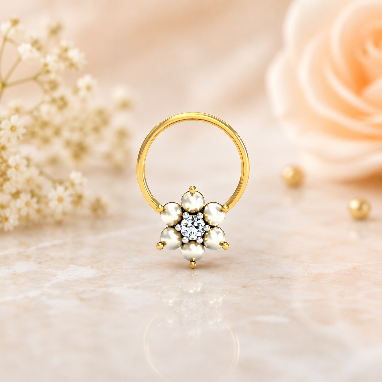 Floral CZ Nose Pin 925 Sterling Silver Yellow Gold Plated