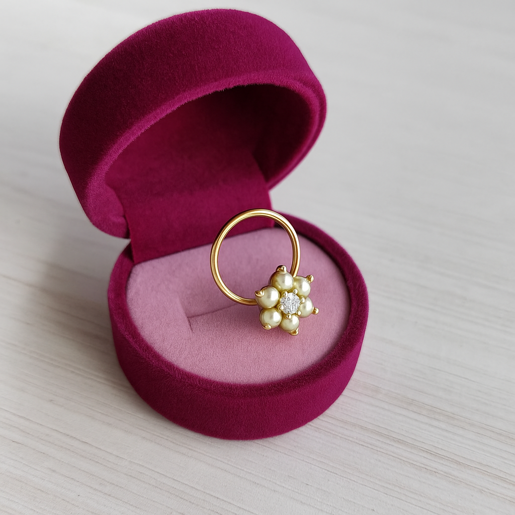 Smooth Petal Floral White CZ Nose Pin – 925 Sterling Silver