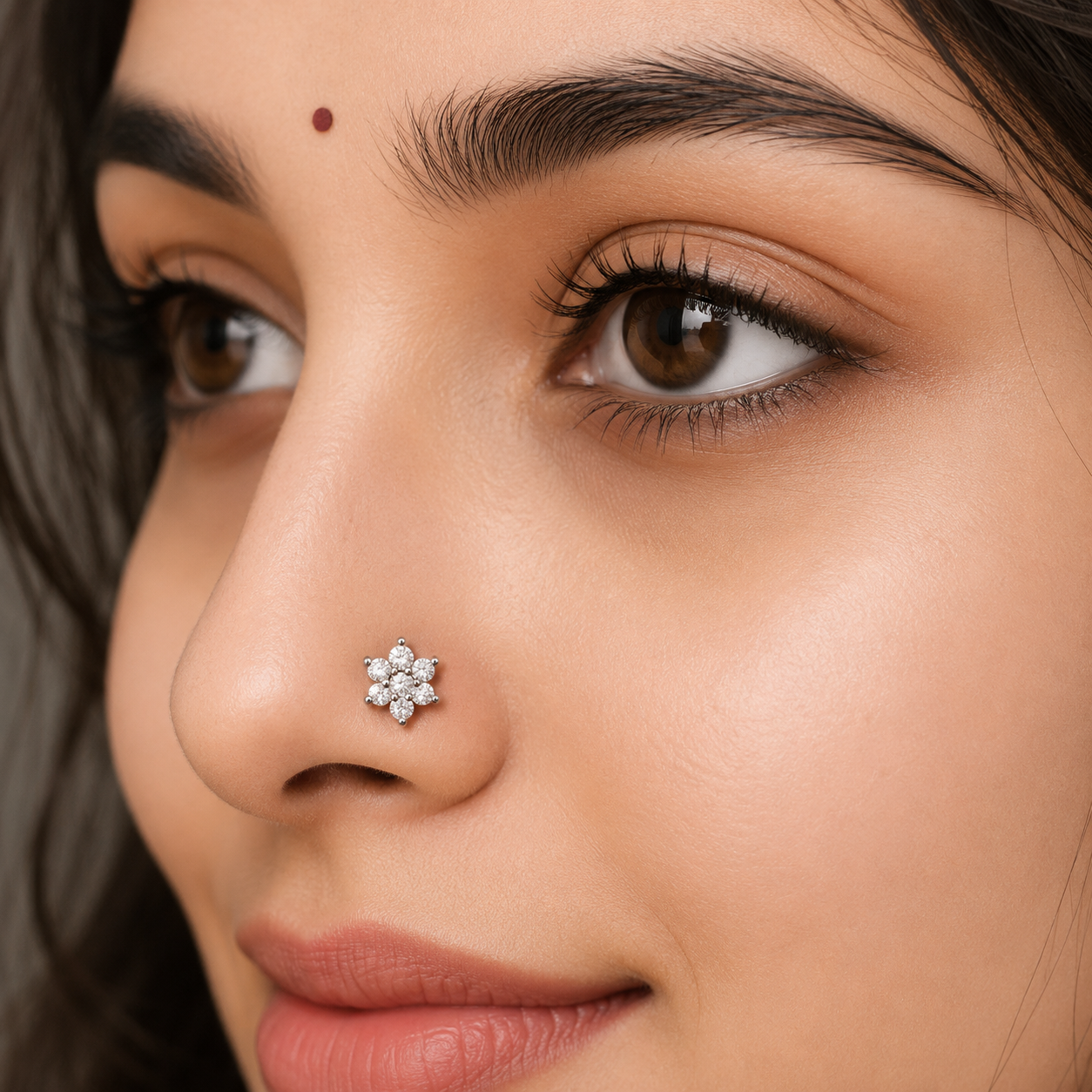 Floral Cz Cluster Nose Pin 925 Sterling Silver Yellow Plated