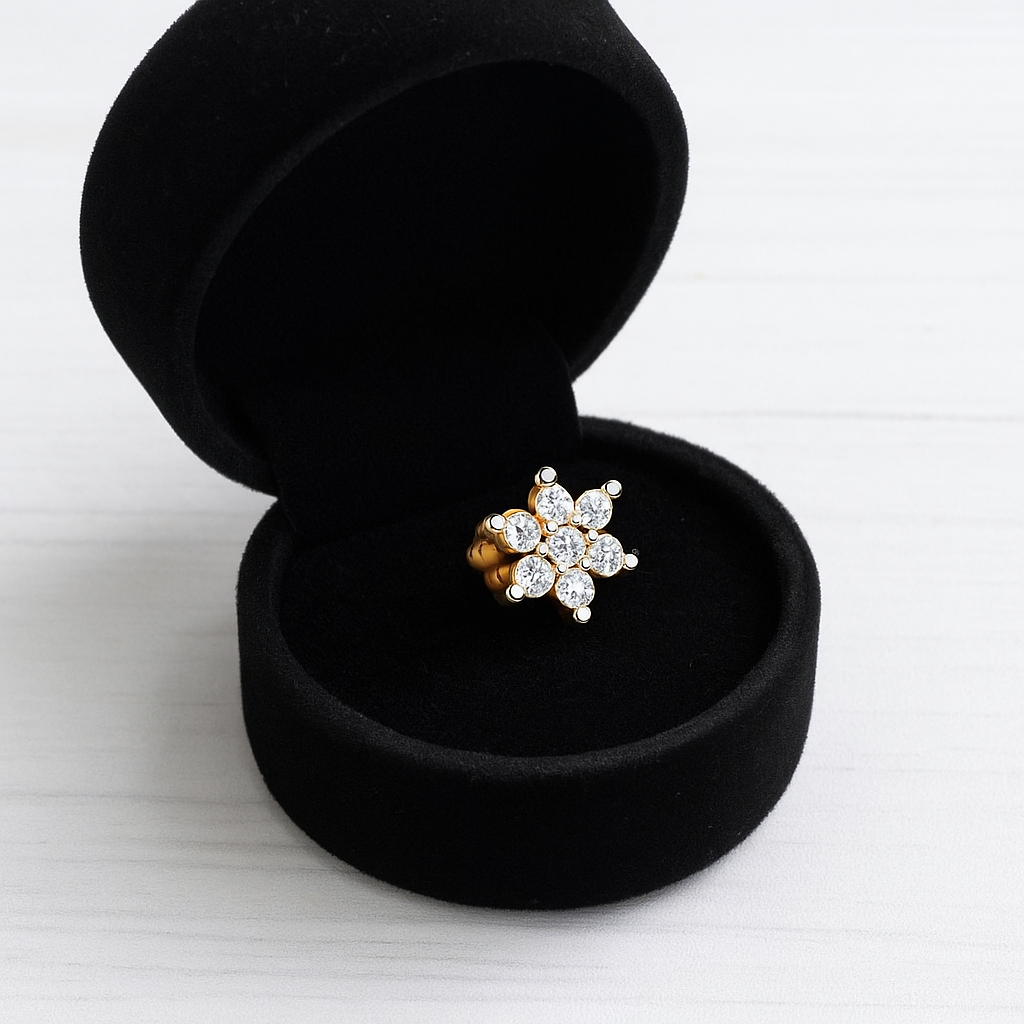 Floral Cz Cluster Nose Pin 925 Sterling Silver Yellow Plated