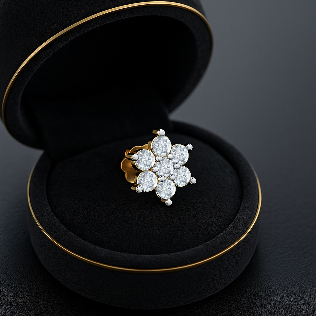Floral Cz Cluster Nose Pin 925 Sterling Silver Yellow Plated