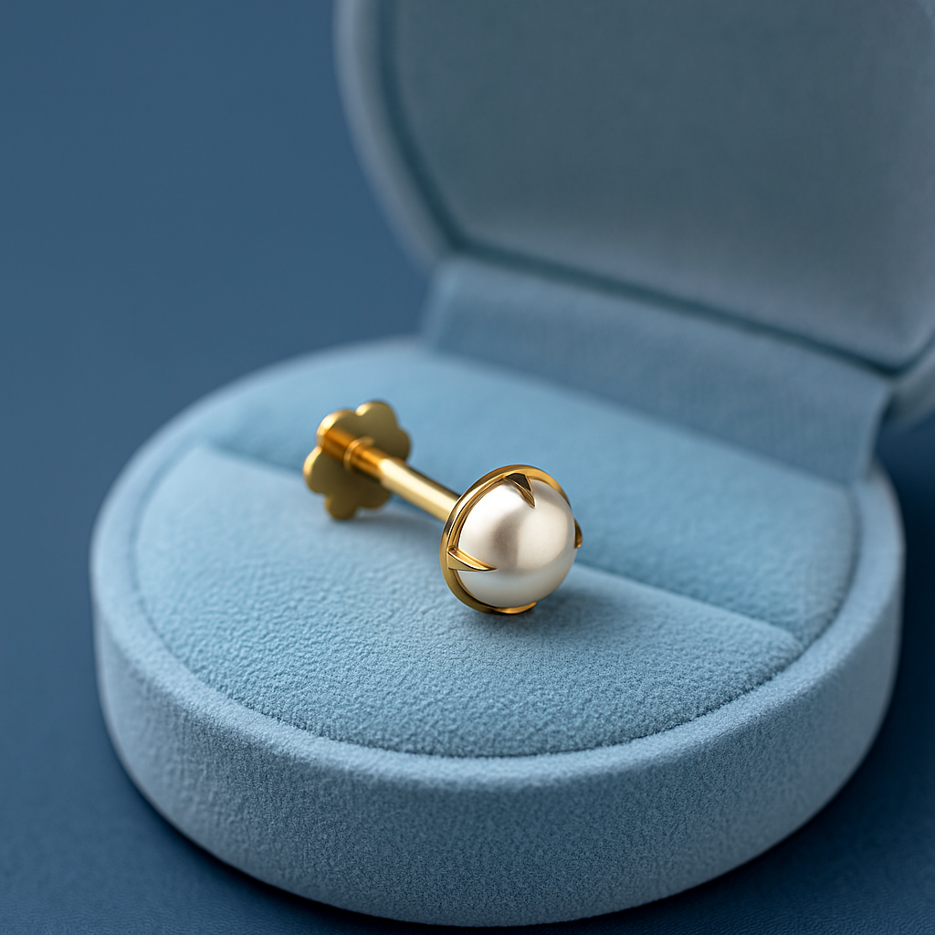 Classic Pearl Nose Pin 925 Sterling Silver Yellow Plated