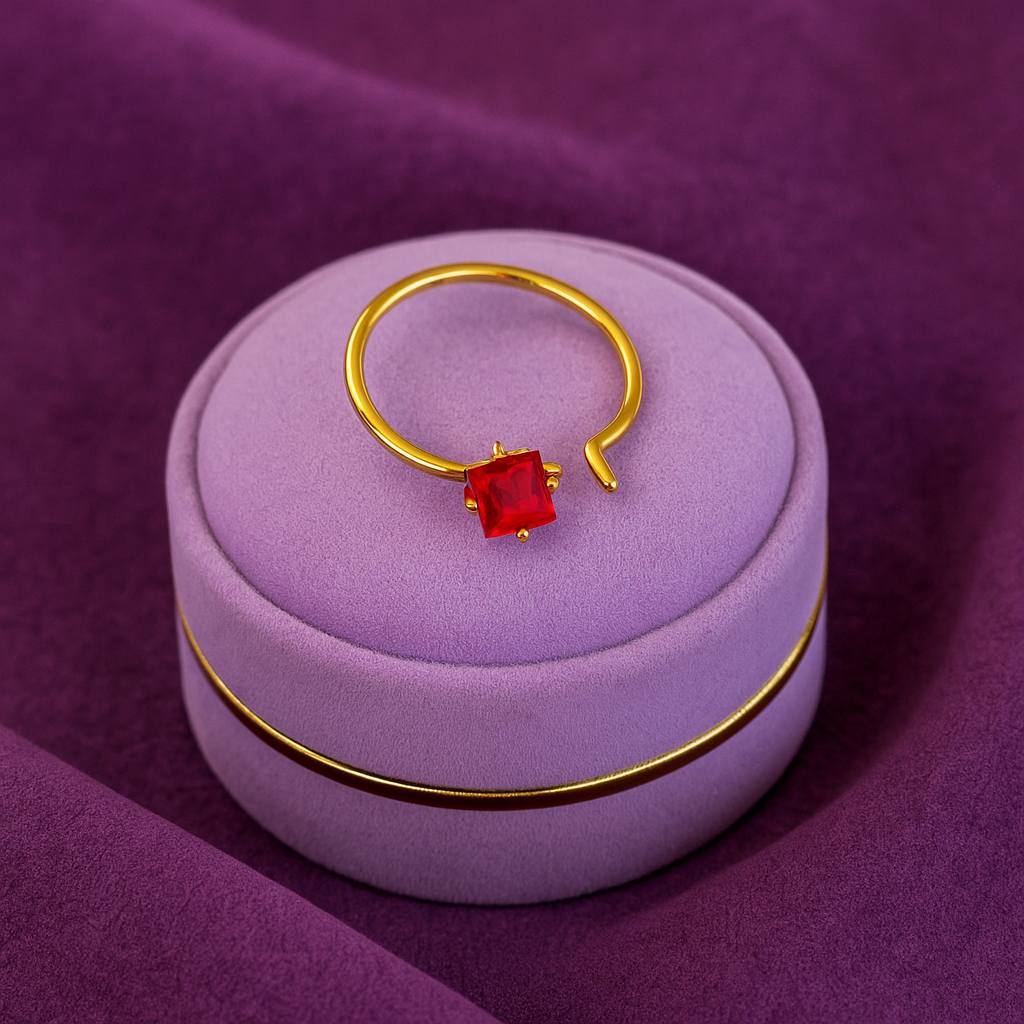 Red CZ Square Nose Pin 925 Sterling Silver Yellow Plated