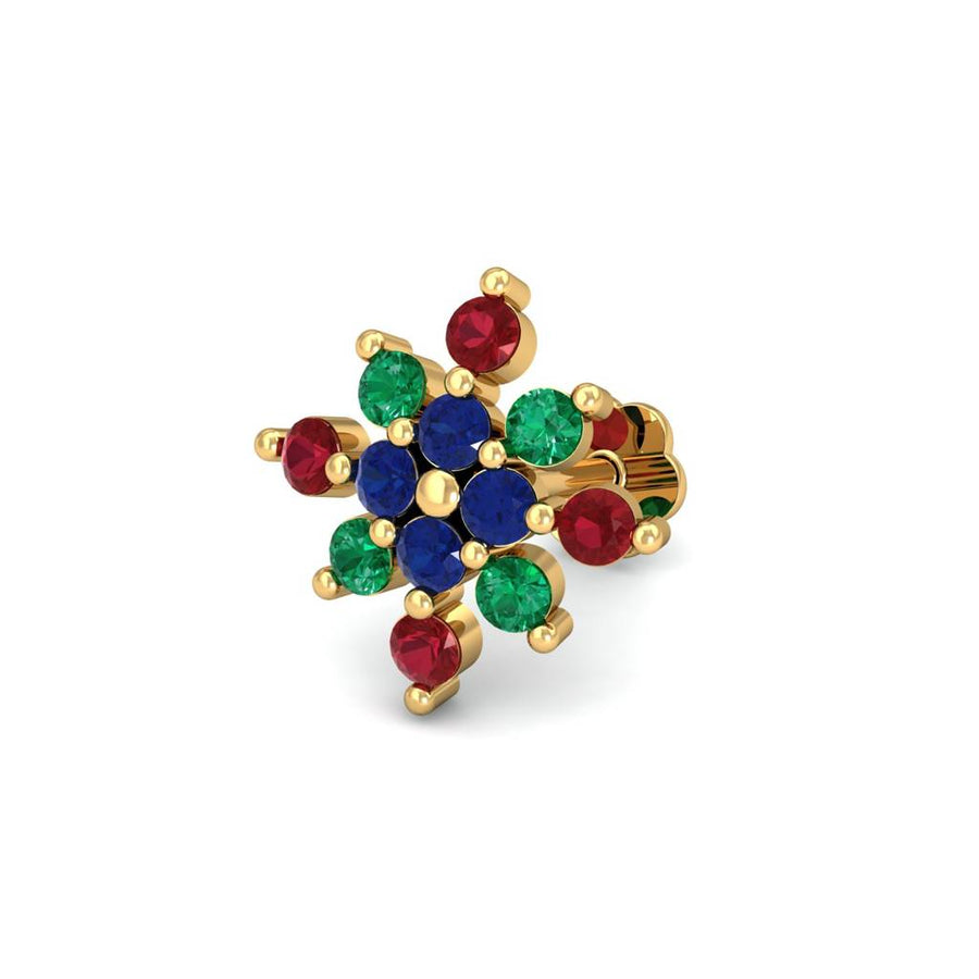 Red Blue and Green Floral CZ Nose Pin – 925 Sterling Silver