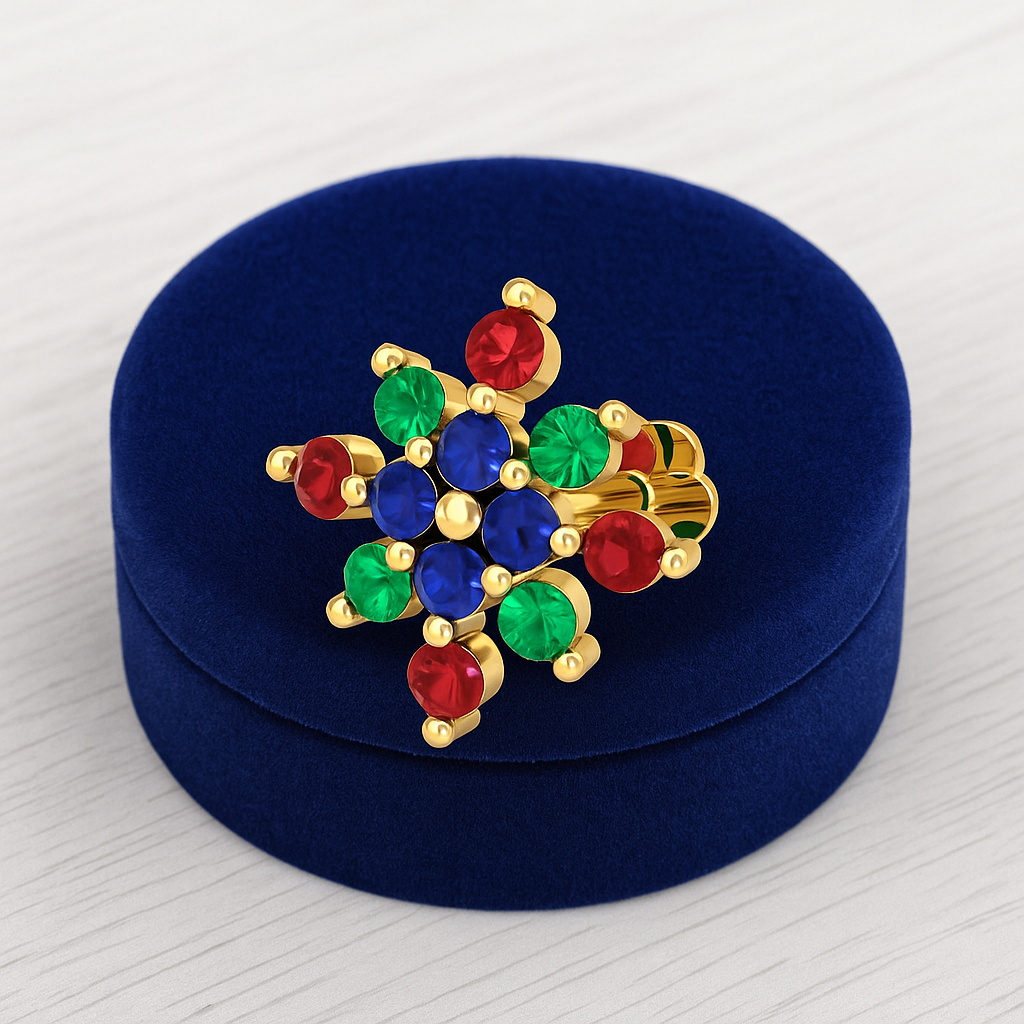 Multicolor Floral CZ Nose Pin 925 Sterling Silver Yellow Plated