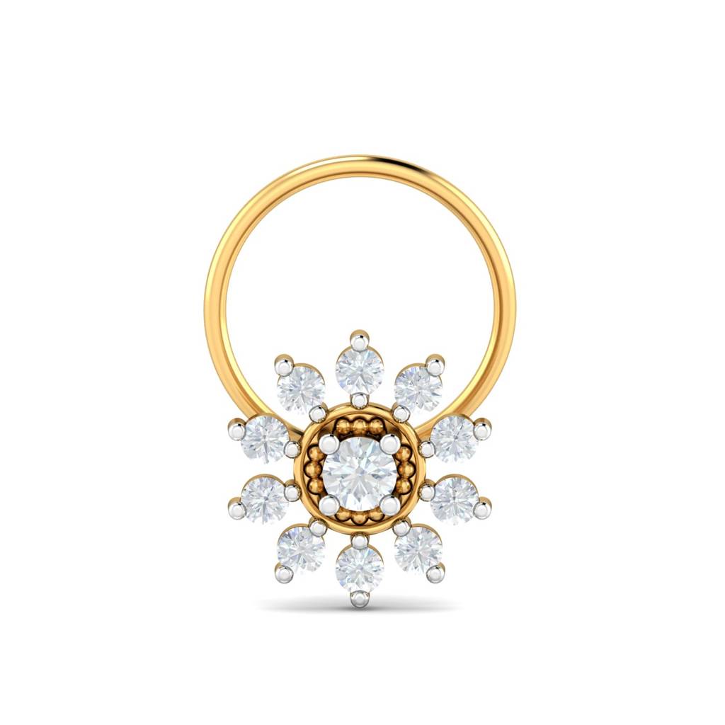 Floral Halo White CZ Nose Pin 925 Sterling Silver Yellow Plated