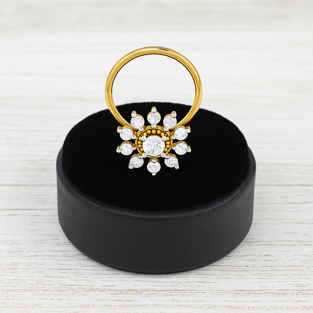 Floral Halo White CZ Nose Pin 925 Sterling Silver Yellow Plated