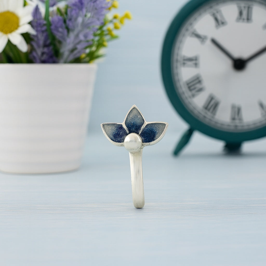 925 Sterling Silver Blue Enamel Lotus Nose Pin