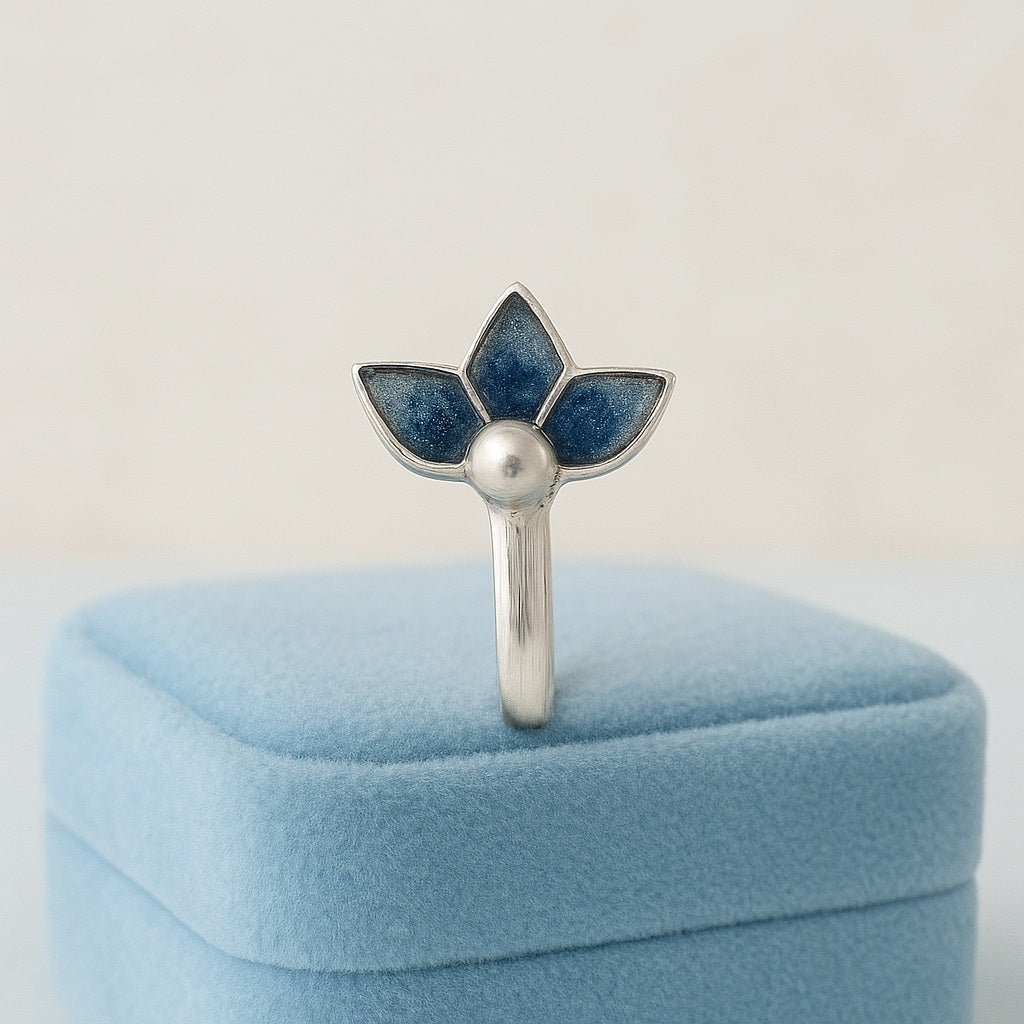 925 Sterling Silver Blue Enamel Lotus Nose Pin