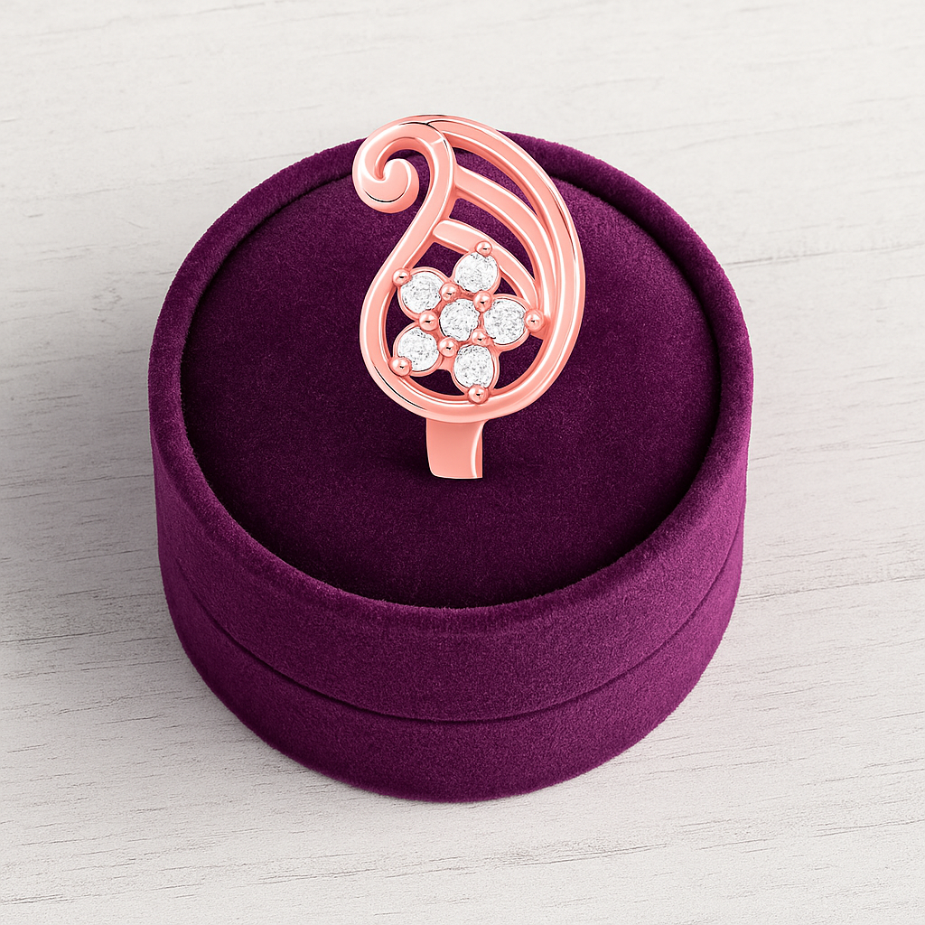 White CZ Floral Leaf Nose Pin 925 Sterling Silver Rose Plated