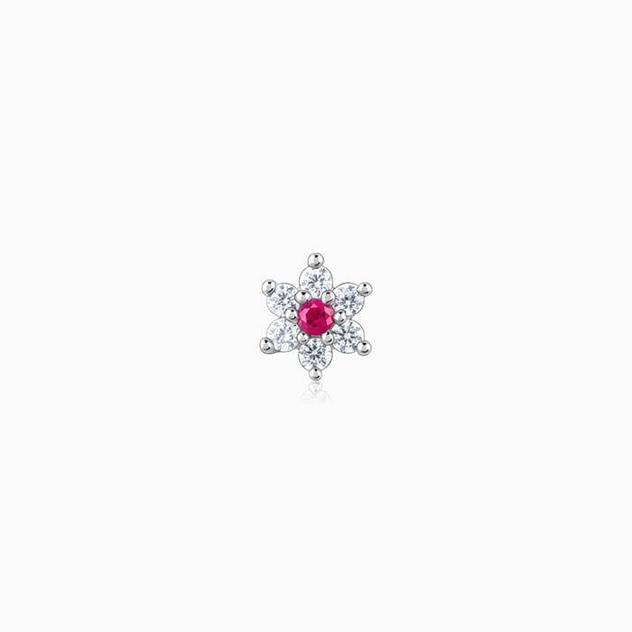 Floral Red & White CZ Nose Pin 925 Sterling Silver