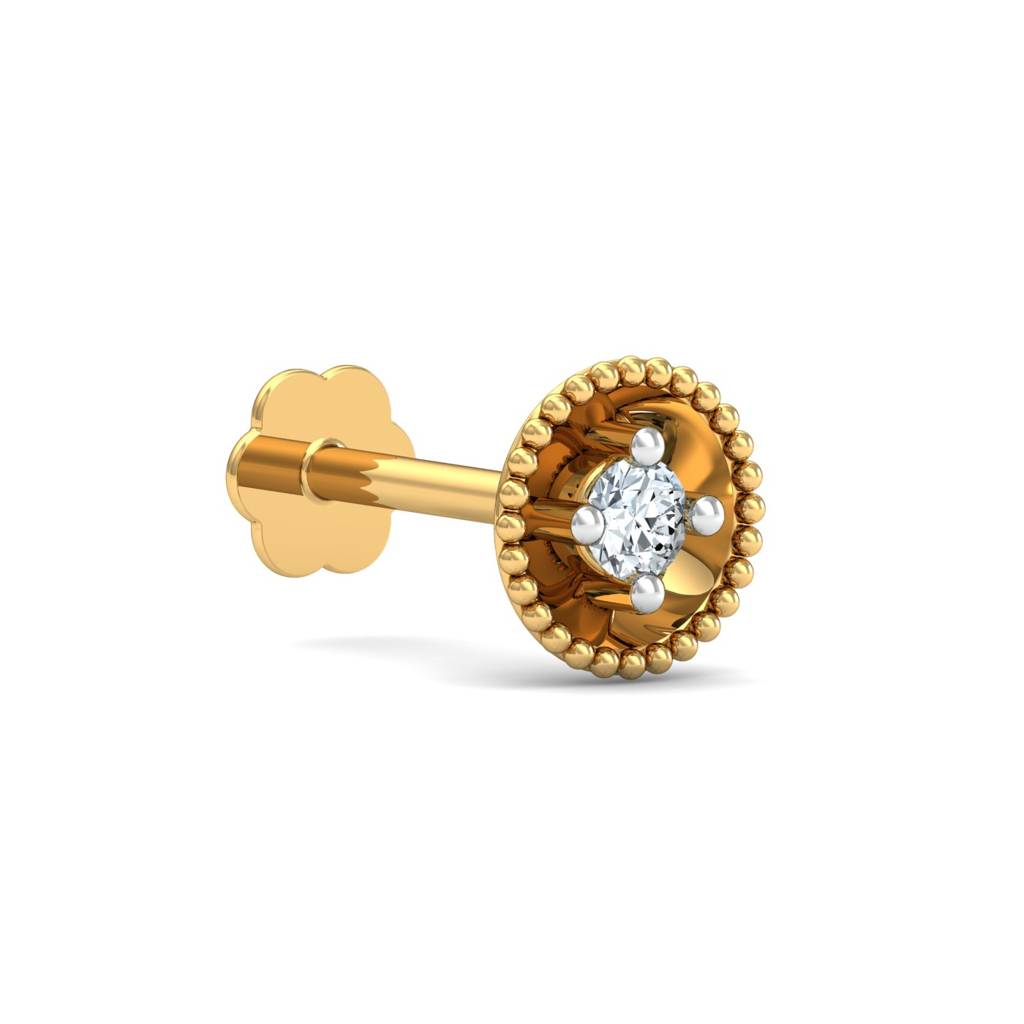 Beaded Halo White CZ Nose Pin 925 Sterling Silver Yellow Plated