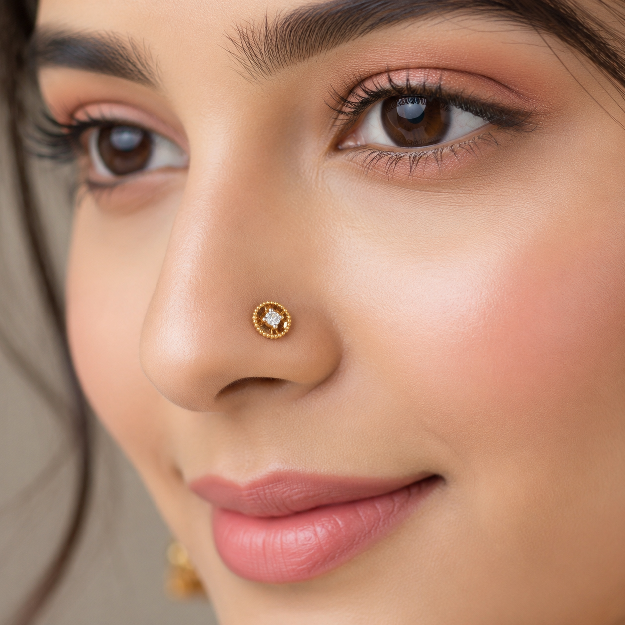 Beaded Halo White CZ Nose Pin 925 Sterling Silver Yellow Plated