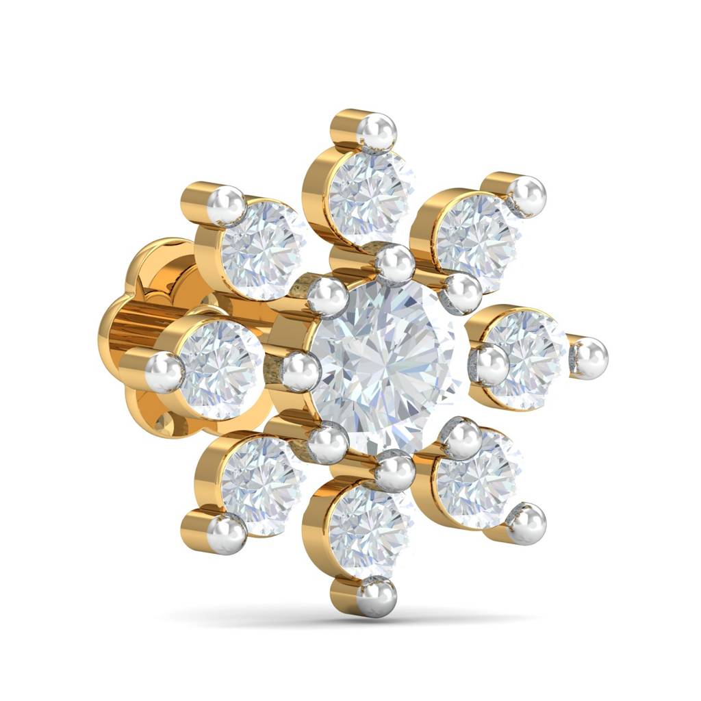 Floral Cluster White CZ Nose Pin 925 Sterling Silver Yellow Plated