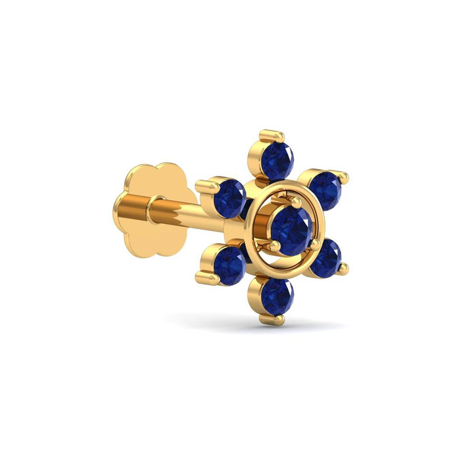 Floral Blue CZ Nose Pin – 925 Sterling Silver