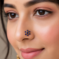 Floral Blue CZ Nose Pin 925 Sterling Silver Yellow Plated