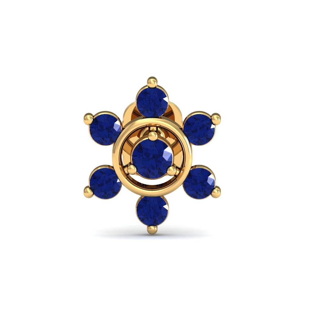 Floral Blue CZ Nose Pin 925 Sterling Silver Yellow Plated