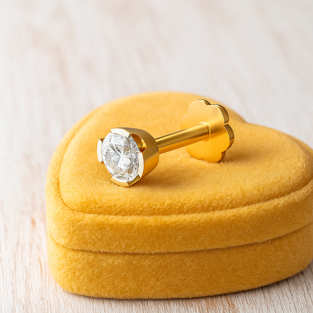 Classic Solitaire White CZ Nose Pin 925 Sterling Silver Yellow Plated