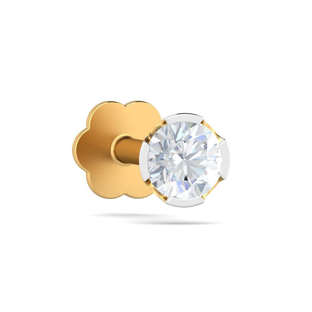 Classic Solitaire White CZ Nose Pin 925 Sterling Silver Yellow Plated