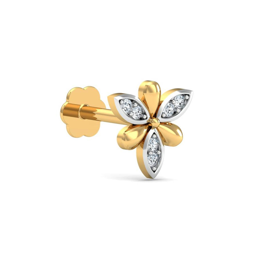 Dual-Tone Floral White CZ Nose Pin – 925 Sterling Silver