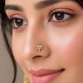 Dual-Tone Floral White CZ Nose Pin 925 Sterling Silver Yellow Plated