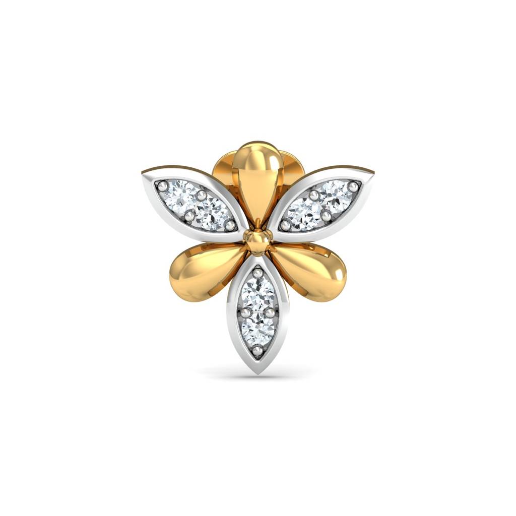 Dual-Tone Floral White CZ Nose Pin 925 Sterling Silver Yellow Plated