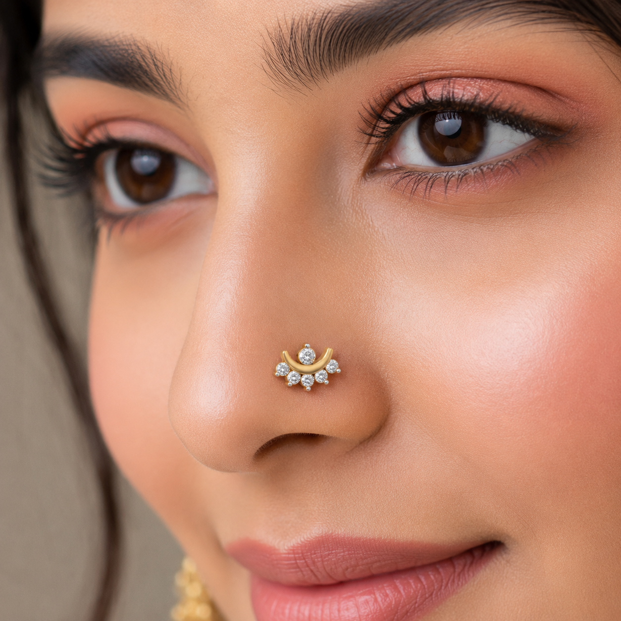 Crescent White CZ Nose Pin 925 Sterling Silver Yellow Plated