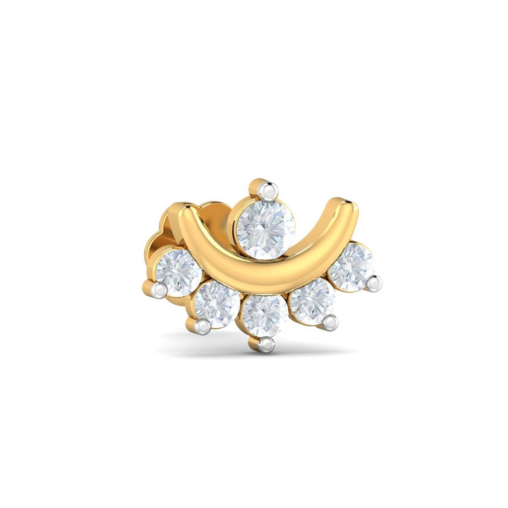 Crescent White CZ Nose Pin 925 Sterling Silver Yellow Plated