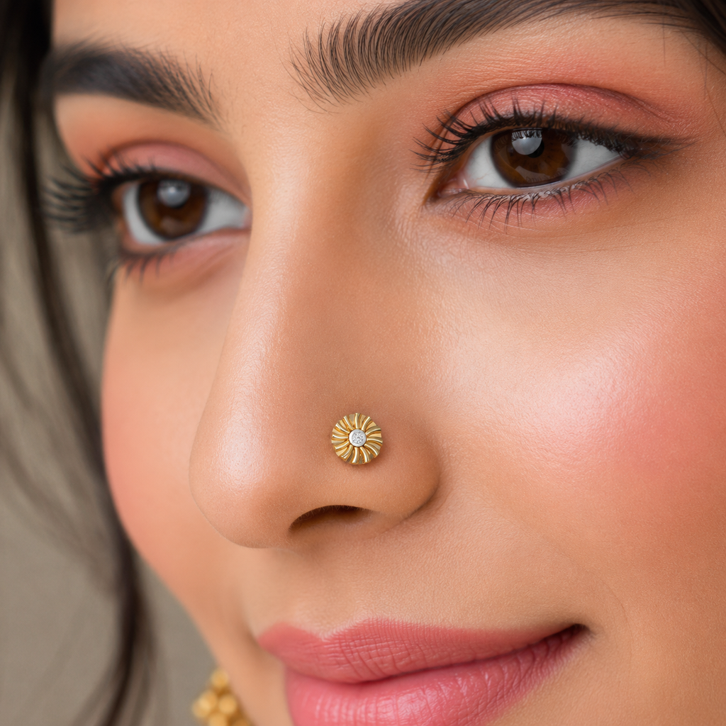 Radiant Floral White CZ Nose Pin 925 Sterling Silver Yellow Plated