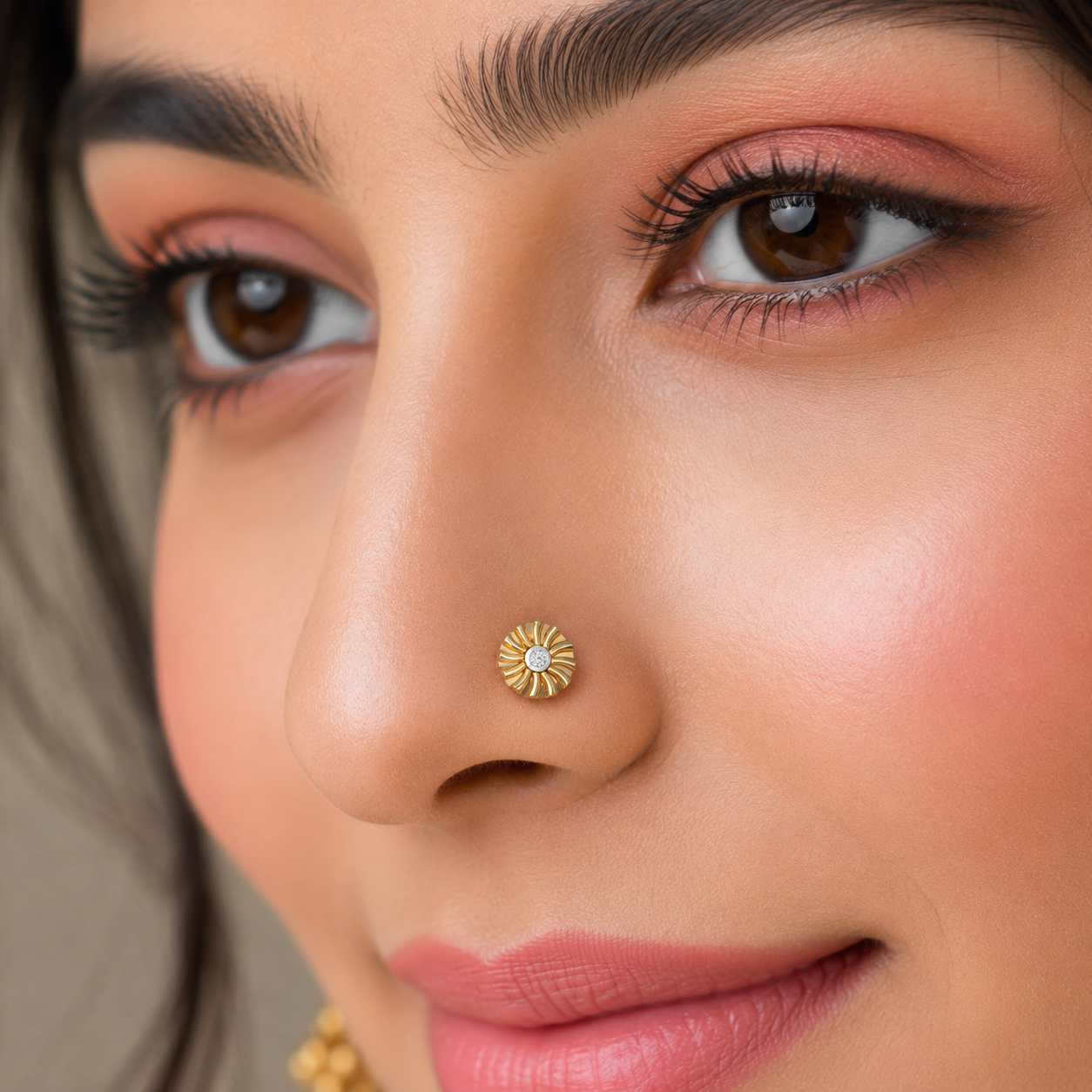 Radiant Floral White CZ Nose Pin 925 Sterling Silver Yellow Plated