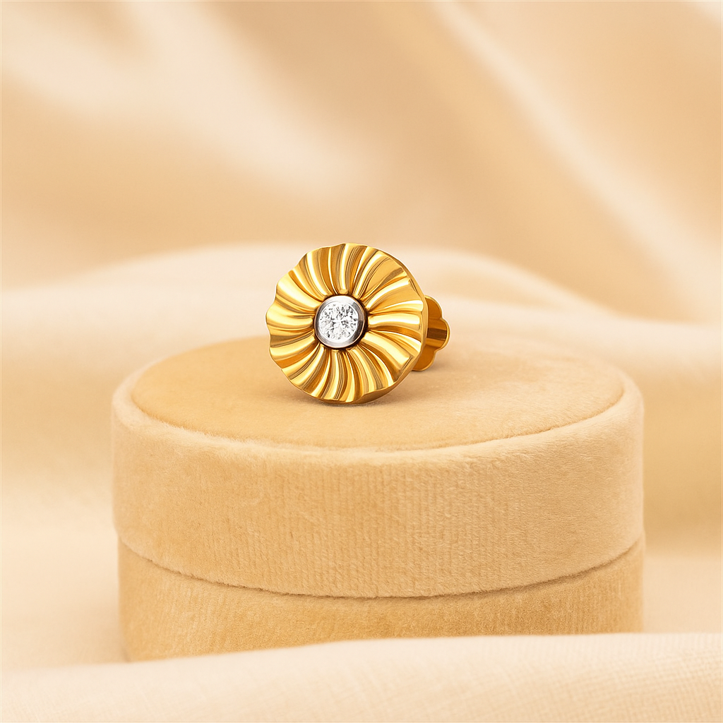 Radiant Floral White CZ Nose Pin 925 Sterling Silver Yellow Plated