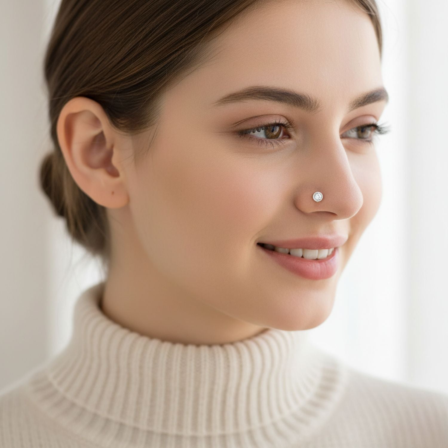 Minimal Bezel White CZ Nose Pin 925 Sterling Silver Yellow Plated