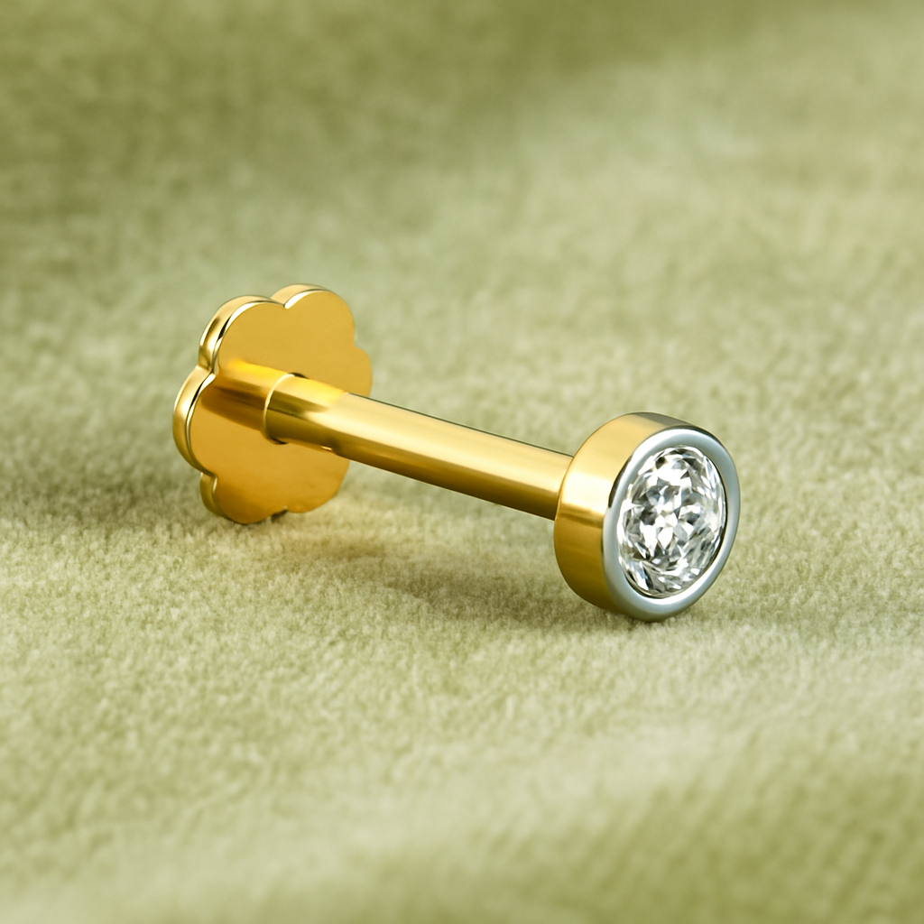 Minimal Bezel White CZ Nose Pin 925 Sterling Silver Yellow Plated