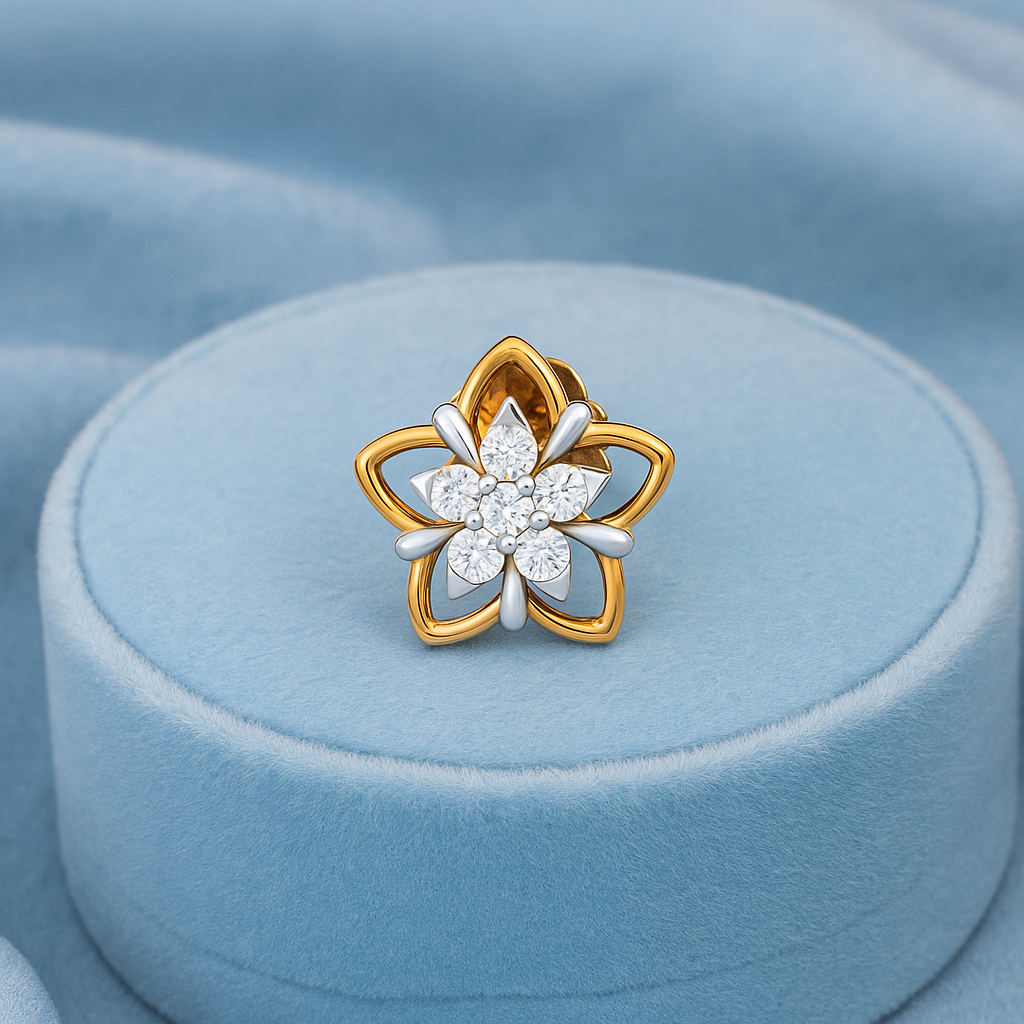 Floral White CZ Nose Pin 925 Sterling Silver Yellow Plated