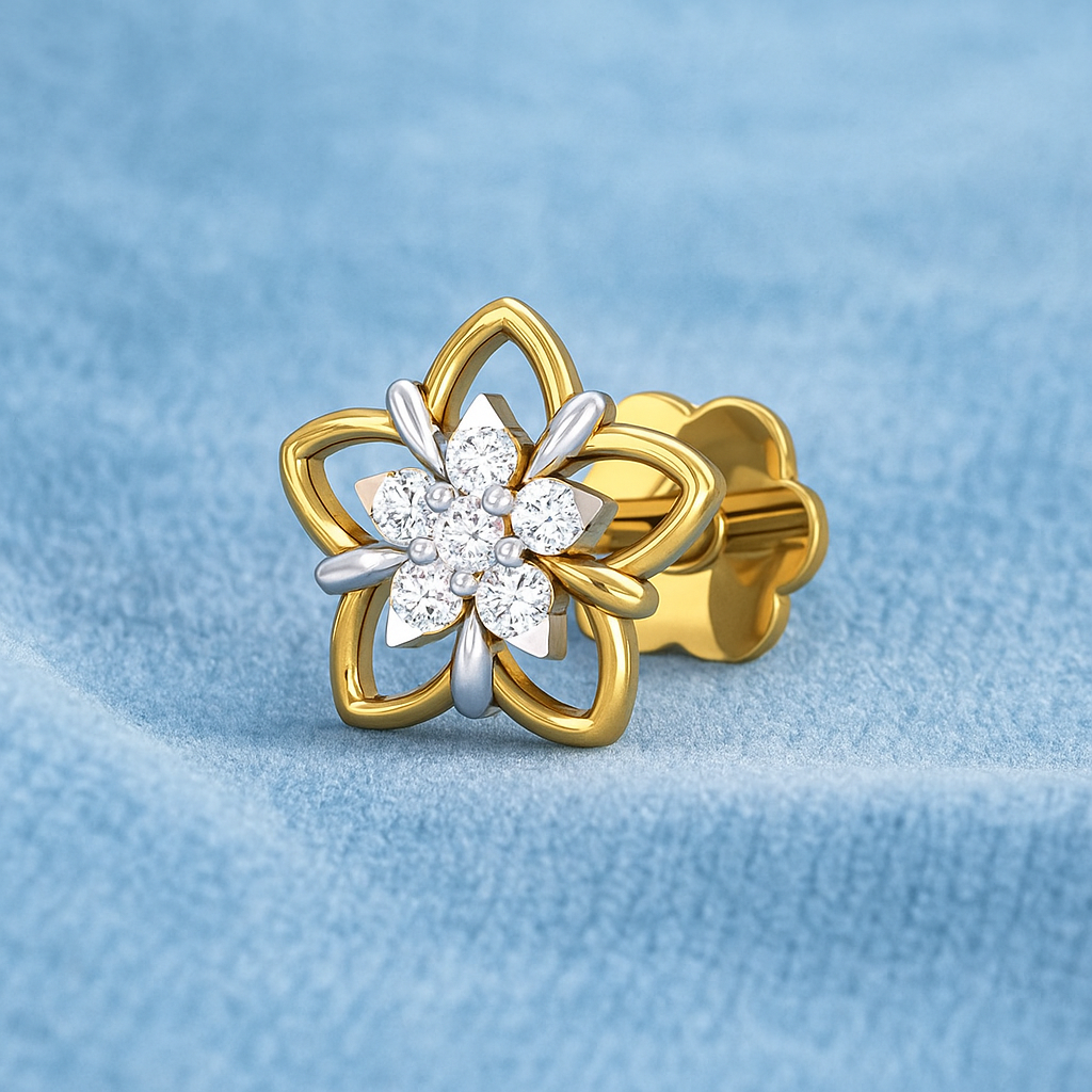 Floral White CZ Nose Pin 925 Sterling Silver Yellow Plated