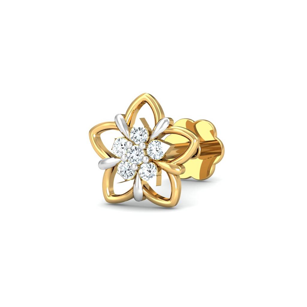 Floral White CZ Nose Pin 925 Sterling Silver Yellow Plated