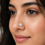 White CZ Floral Nose Pin 925 Sterling Silver Yellow Plated