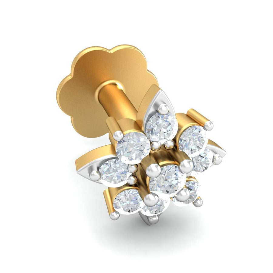 Six-Petal Floral Cluster White CZ Nose Pin – 925 Sterling Silver