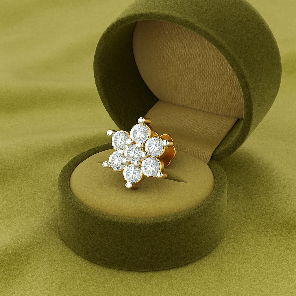 White CZ Flower Nose Pin 925 Sterling Silver Yellow Plated