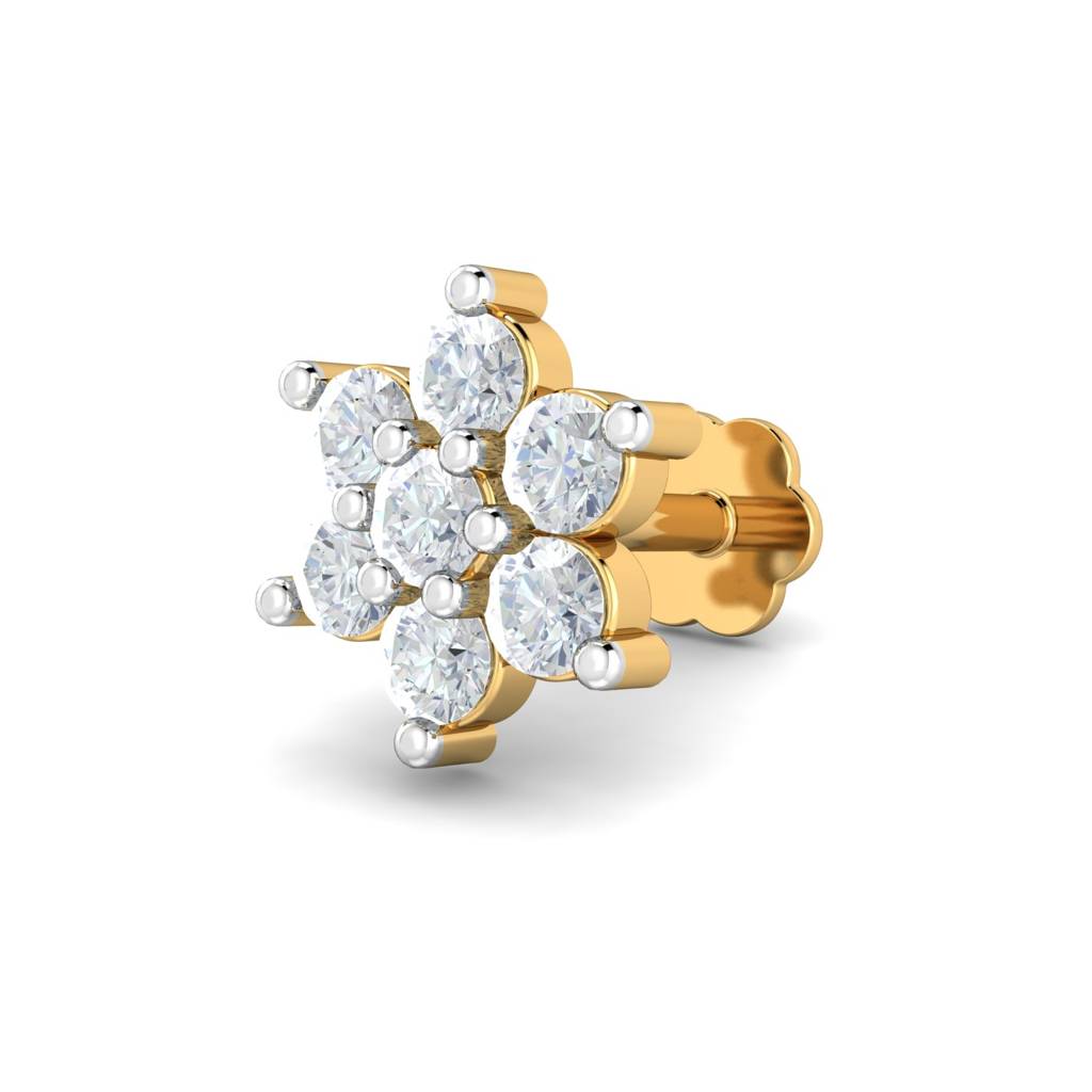 White CZ Flower Nose Pin 925 Sterling Silver Yellow Plated