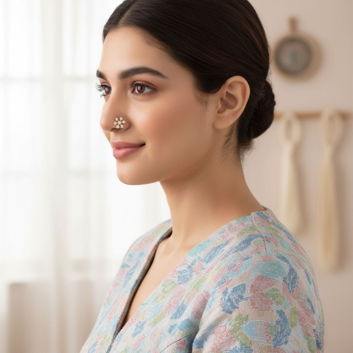 White CZ Star Nose Pin 925 Sterling Silver Yellow Plated