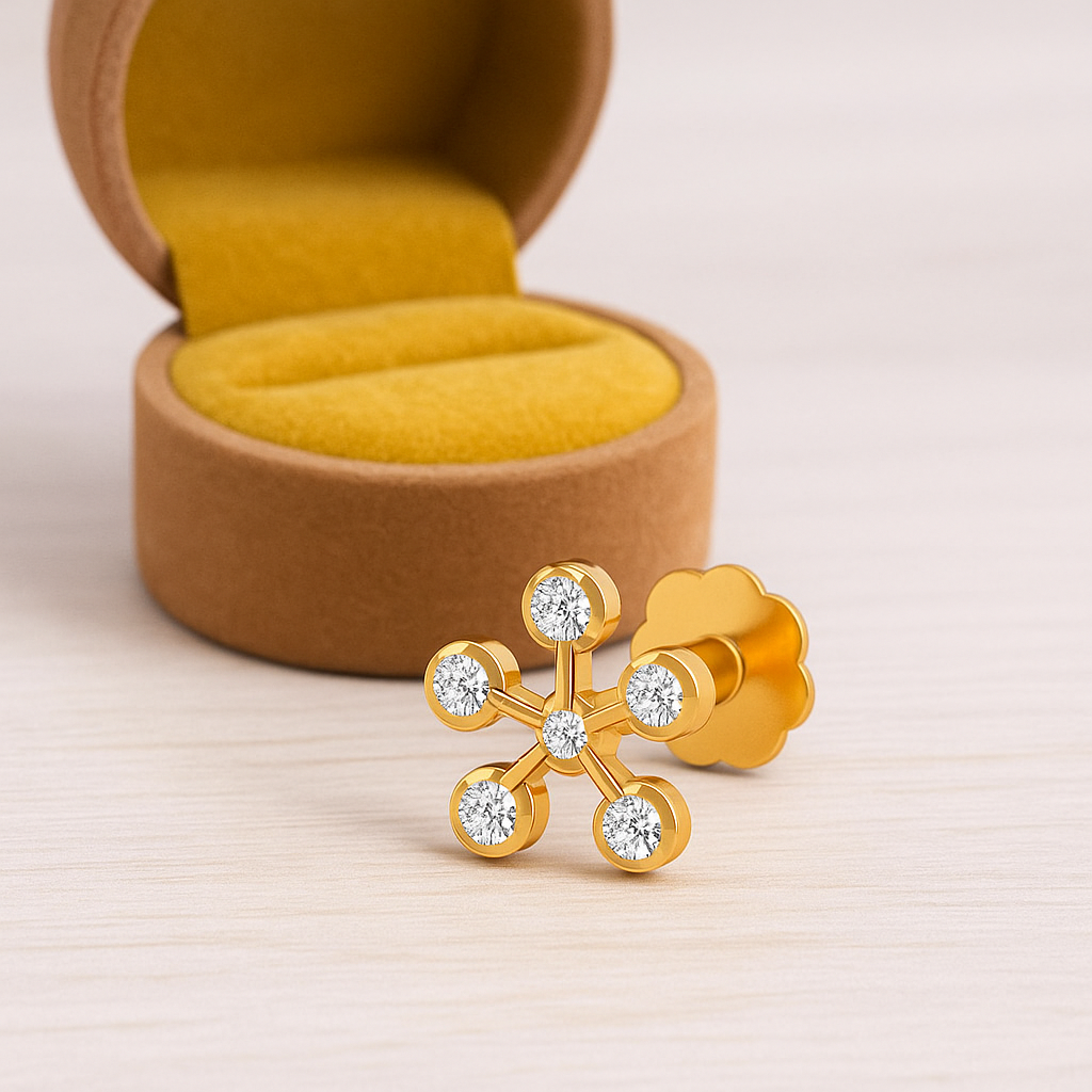 White CZ Star Nose Pin 925 Sterling Silver Yellow Plated