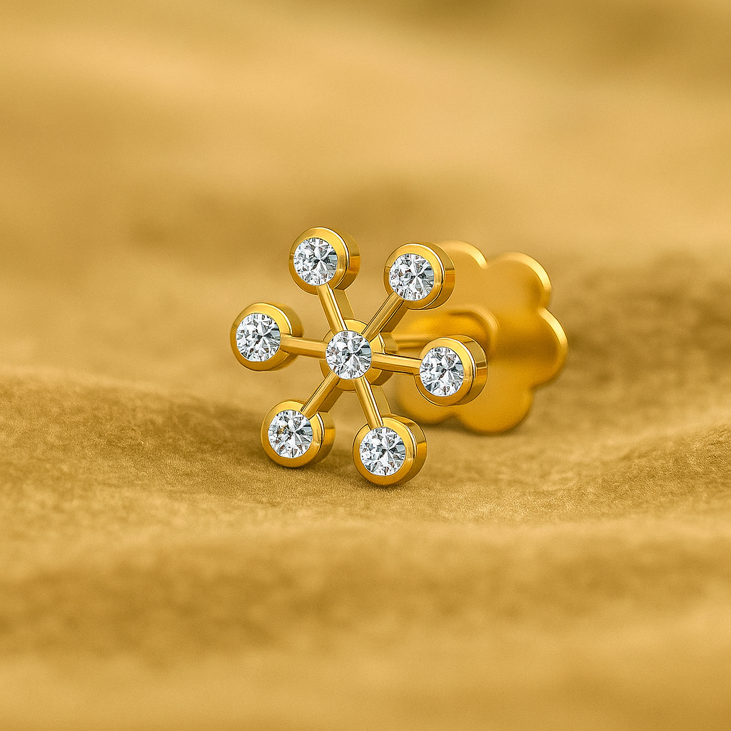 White CZ Star Nose Pin 925 Sterling Silver Yellow Plated