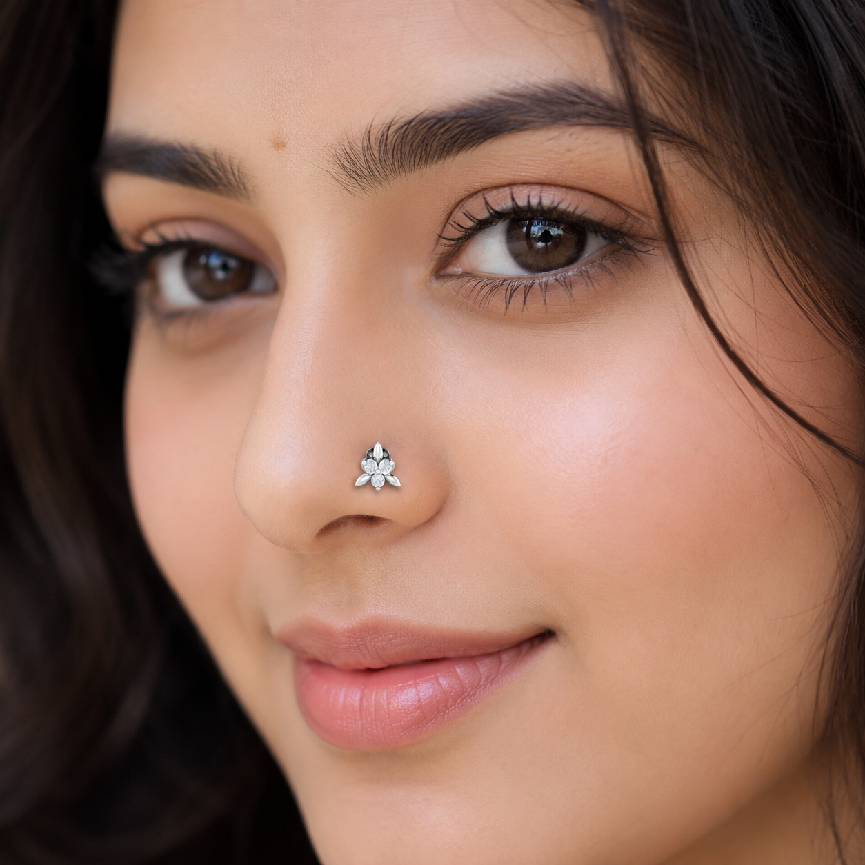 White CZ Leaf Cluster Nose Pin 925 Sterling Silver