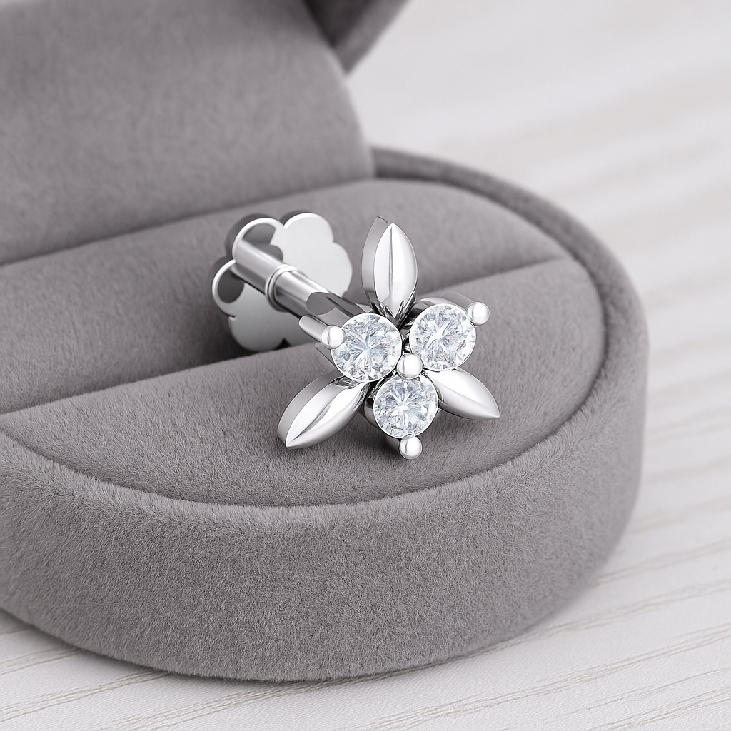 White CZ Leaf Cluster Nose Pin – 925 Sterling Silver