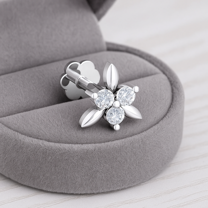 White CZ Leaf Cluster Nose Pin – 925 Sterling Silver