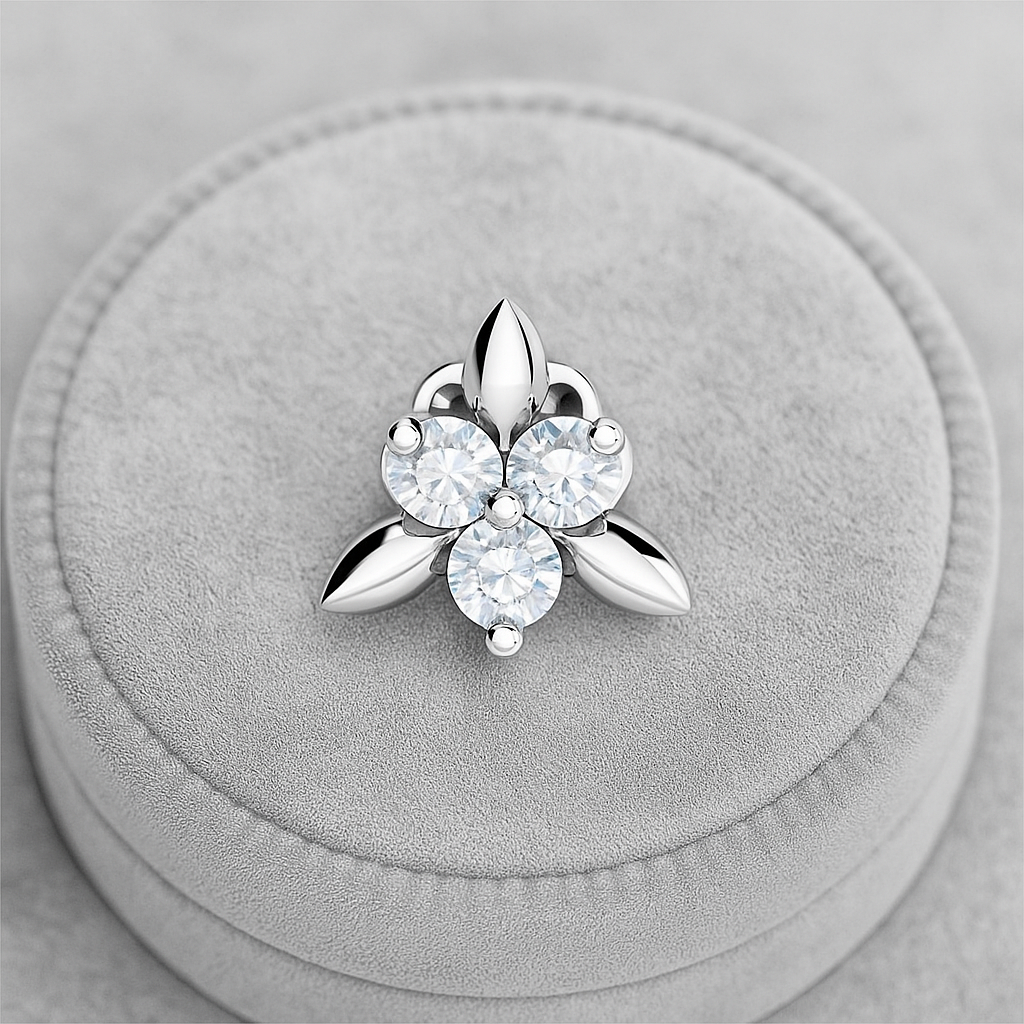 White CZ Leaf Cluster Nose Pin – 925 Sterling Silver