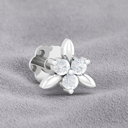 White CZ Leaf Cluster Nose Pin – 925 Sterling Silver