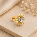 Sun Shape White CZ Nose Pin 925 Sterling Silver Yellow Plated