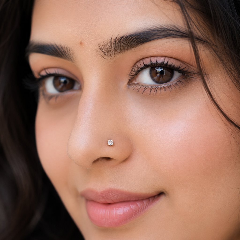 Classic Single White CZ Nose Pin 925 Sterling Silver Yellow Plated